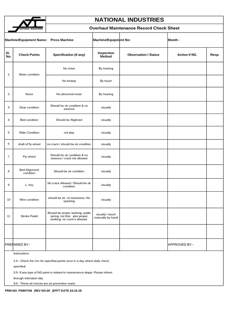 F.mnt.08 Overhaul Maint Record Check Sheet | PDF | Machines ...