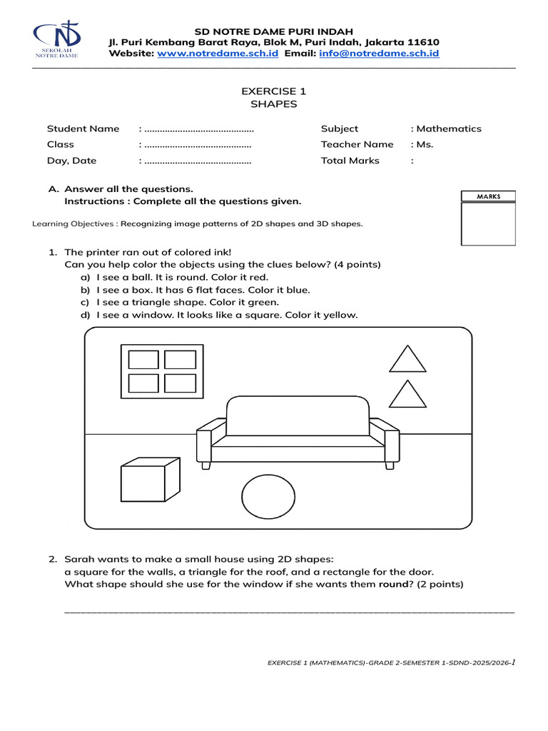 Grade 2 Math Shapes Exercise | PDF