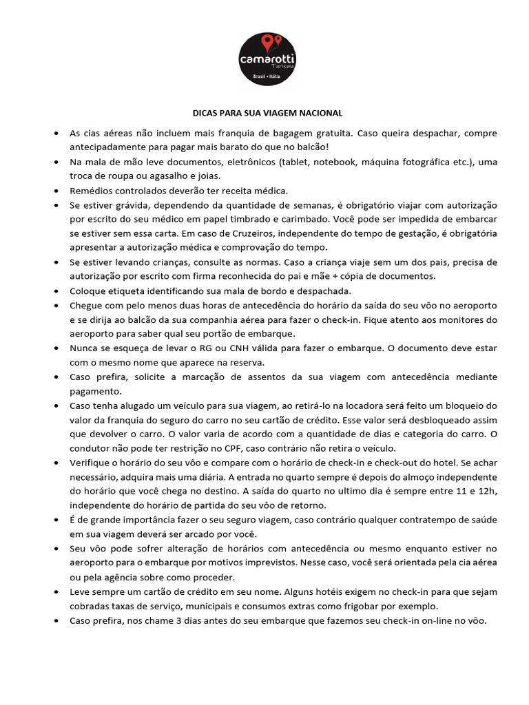 Dicas Essenciais para Viagem Nacional | PDF | Aeroporto