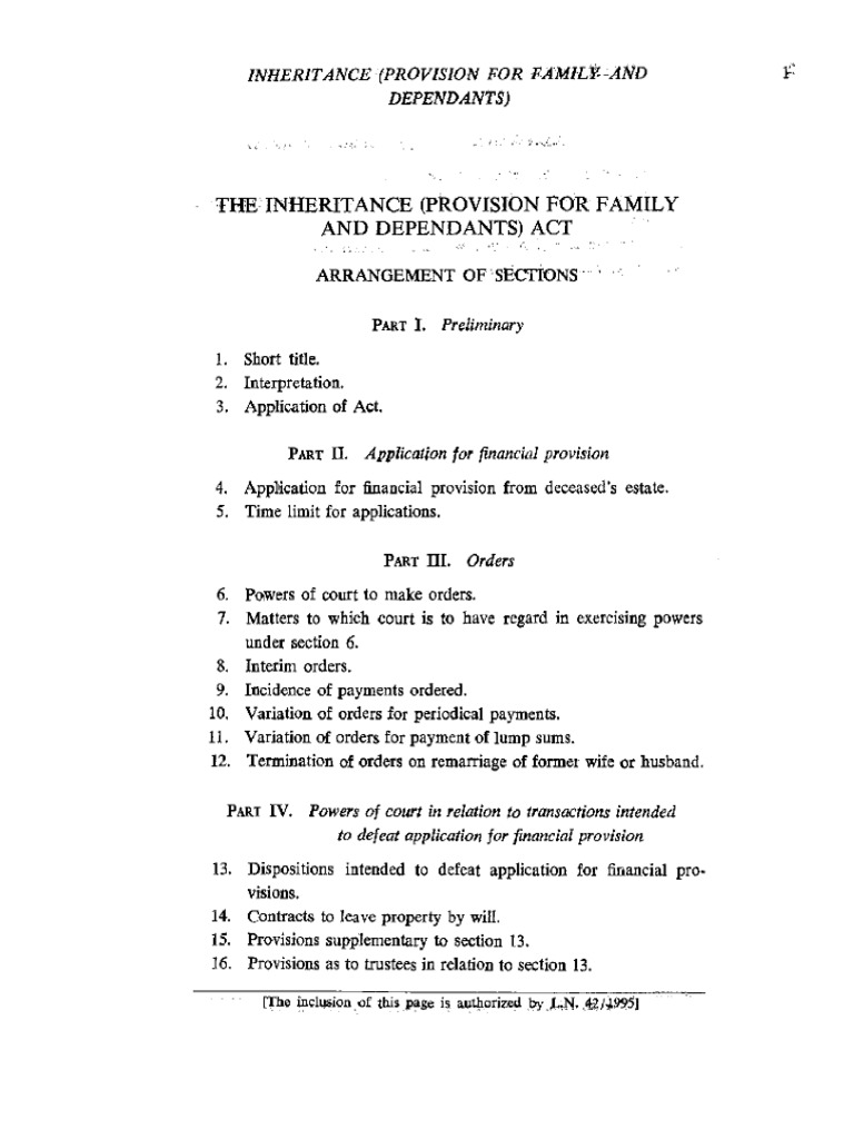 Inheritance Act for Family Provision | PDF | Will And Testament | Intestacy