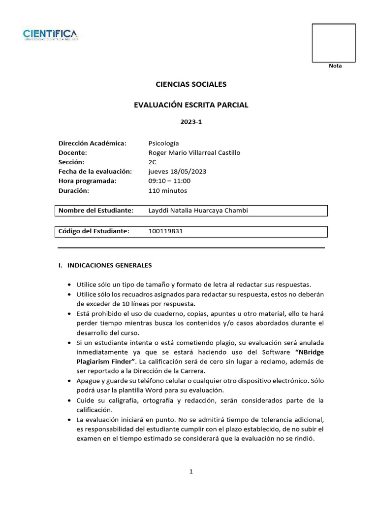 Examen Parcial 2C - Ciencias Sociales 2023-1 | PDF | Estigma social ...