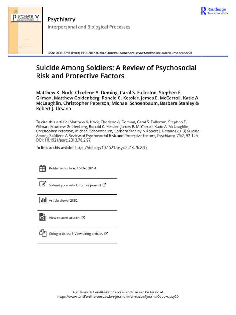 Suicide Among Soldiers A Review of Psychosocial Risk and Protective ...