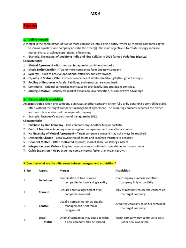 Mergers and Acquisitions Overview | PDF | Mergers And Acquisitions ...