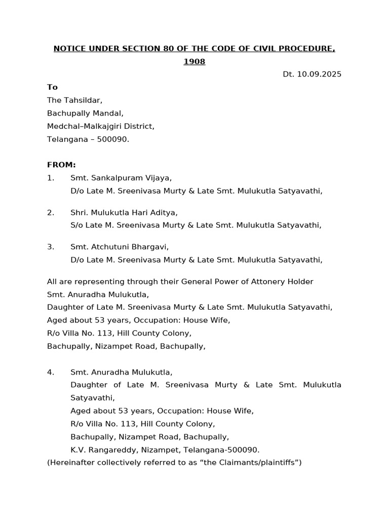 Section 80 Notice | PDF | Lawsuit | Plaintiff