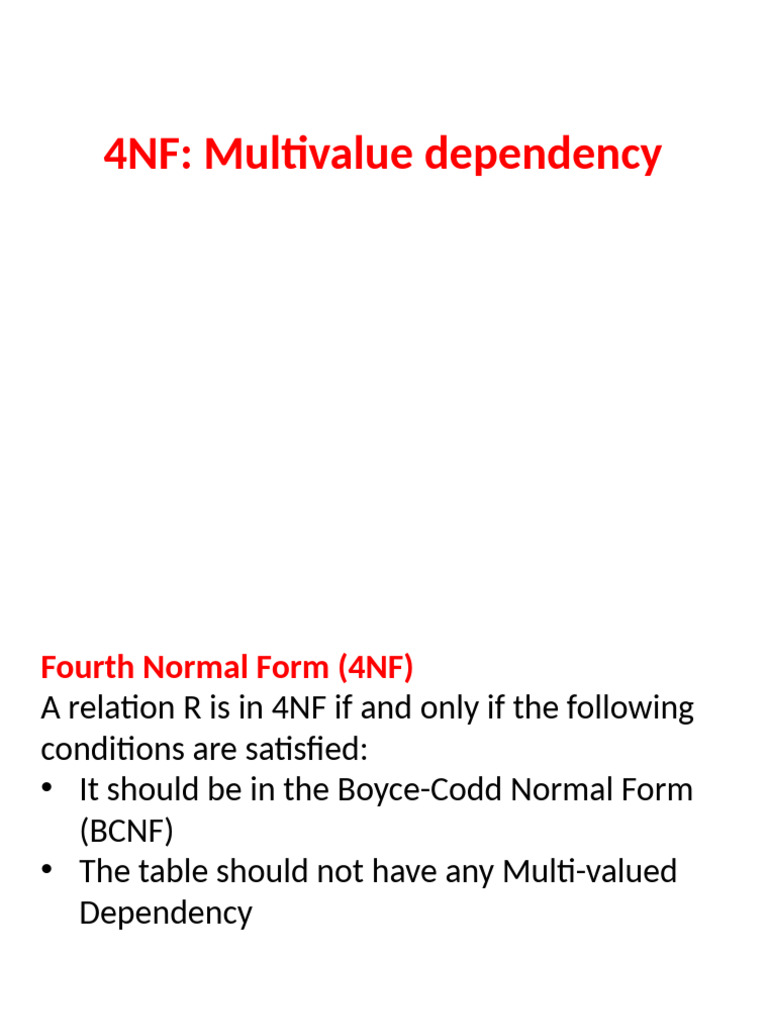 Multivalue Dependency, 4nf and 5 Nf | PDF | Data Management | Databases