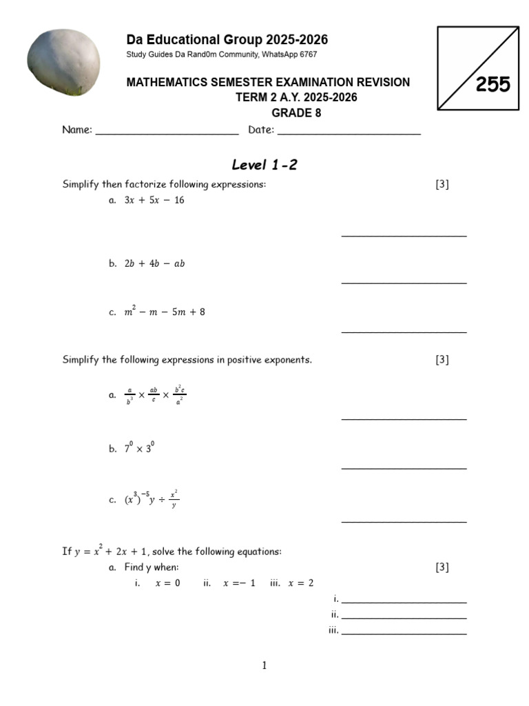 Grade 8 Math Exam Revision Guide | PDF | Indonesian Rupiah | Area