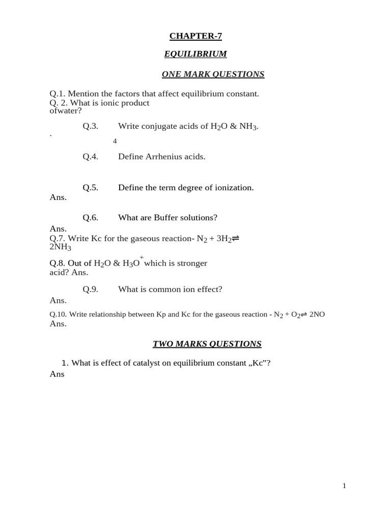 Equilibrium Concepts and Questions Guide | PDF