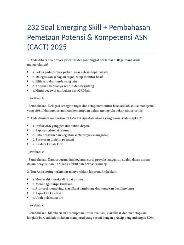 Soal dan Pembahasan Kompetensi ASN 2025 | PDF