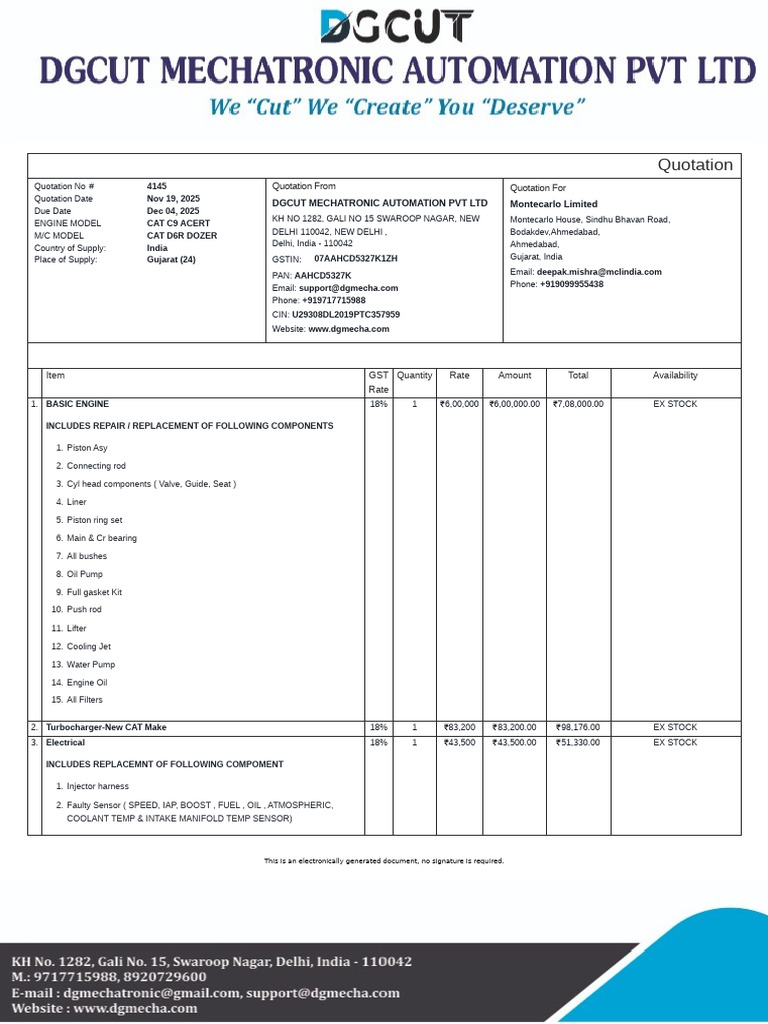 CAT C9 ACERT Engine Quotation 4145 | PDF | Engines | Internal ...