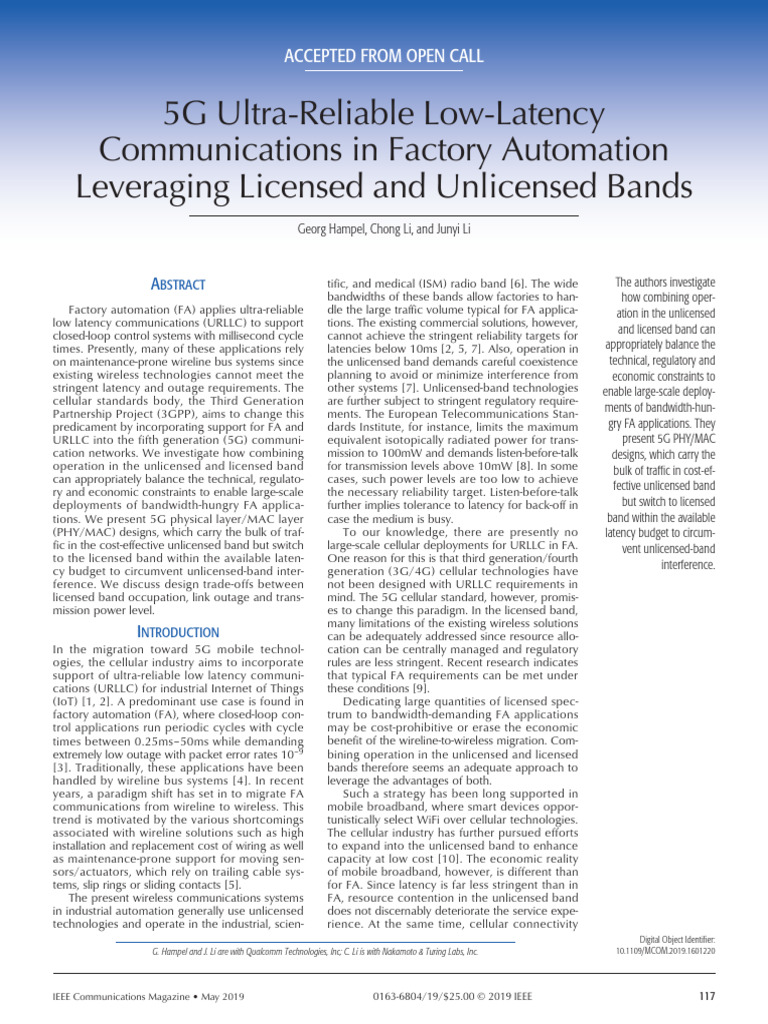5G URLLC for Factory Automation | PDF | Orthogonal Frequency Division ...