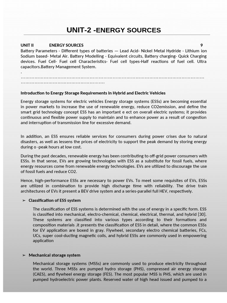UNIT 2 (Energy Sources) | PDF | Capacitor | Energy Storage