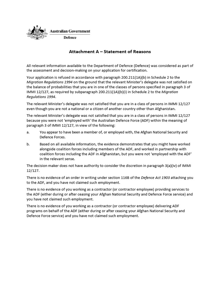 Attachment A - Statement of Reasons | PDF