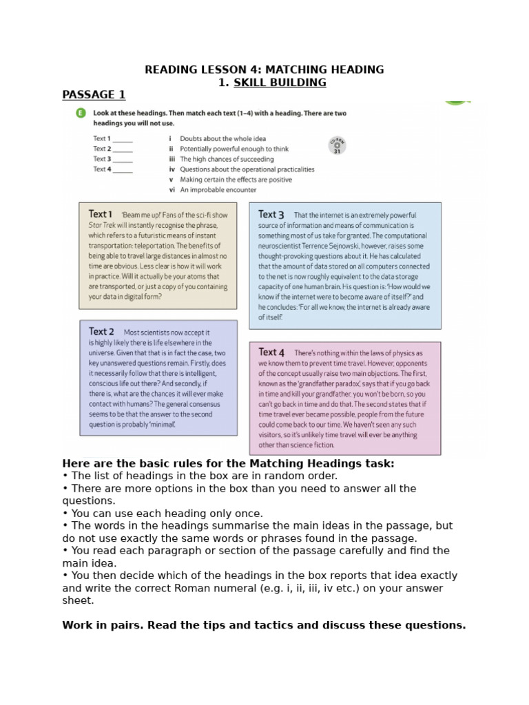 Lesson 3-Reverse Reading - Matching Heading | PDF | Organic Foods ...