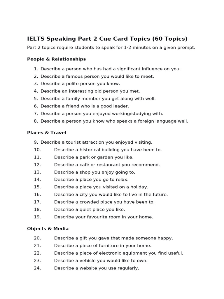 IELTS Speaking Cue Card & Discussion Topics | PDF | Globalization