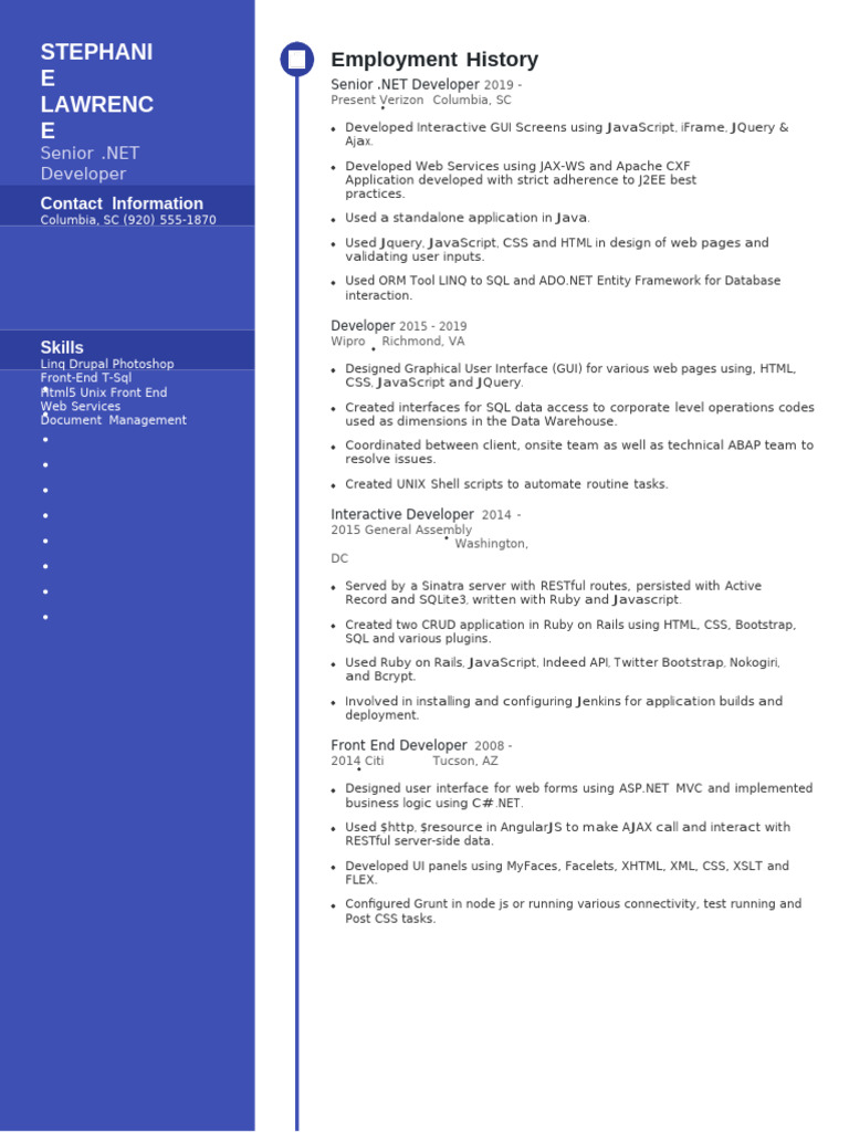 senior-net-developer-resume-1 | PDF | J Query | World Wide Web