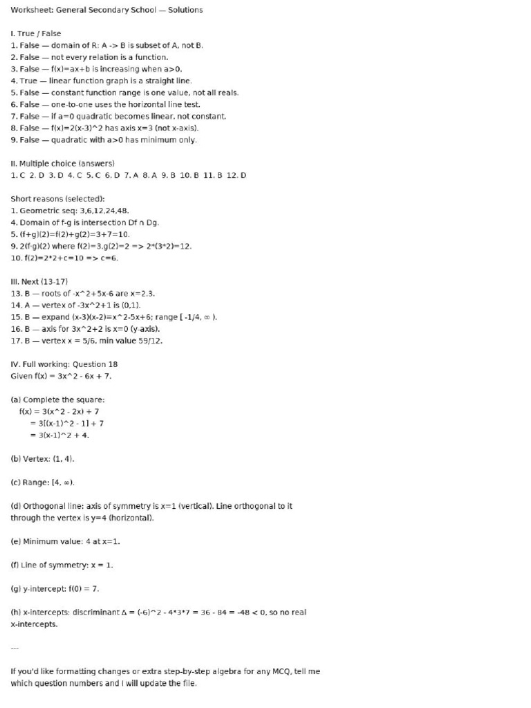 Worksheet Solutions | PDF
