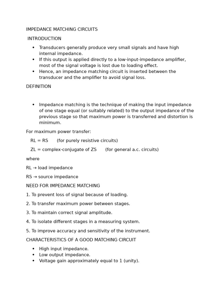 Impedance Matching Circuits Explained | PDF | Amplifier | Electrical ...