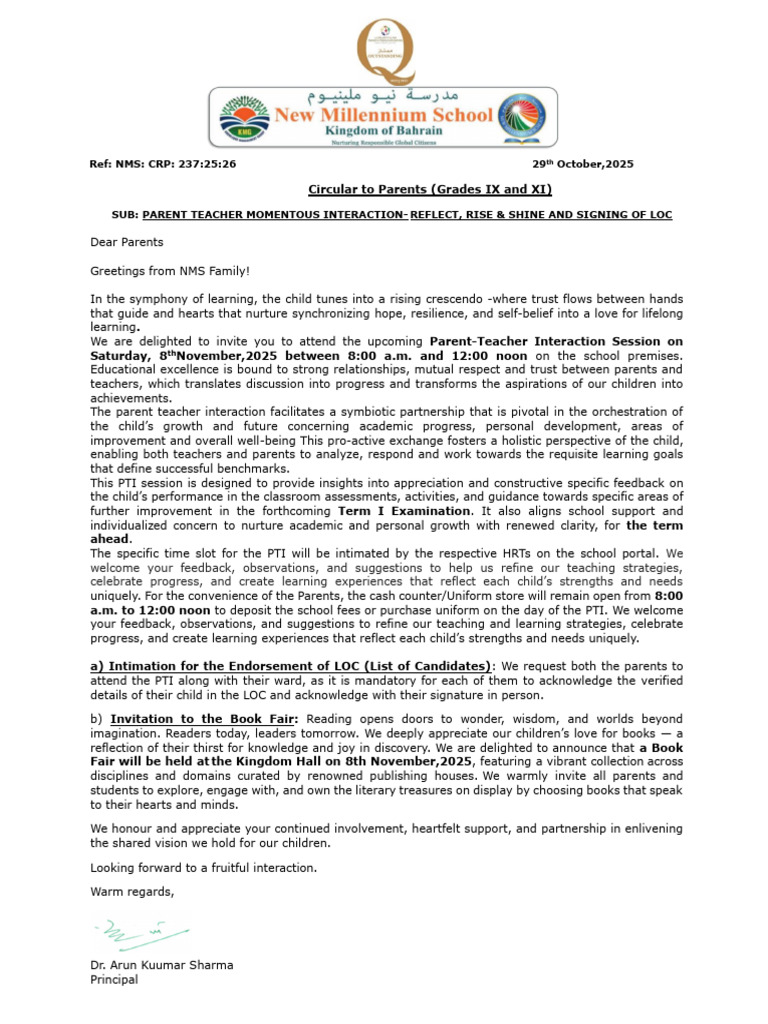 Parent-Teacher Interaction Invitation | PDF | Teachers | Learning