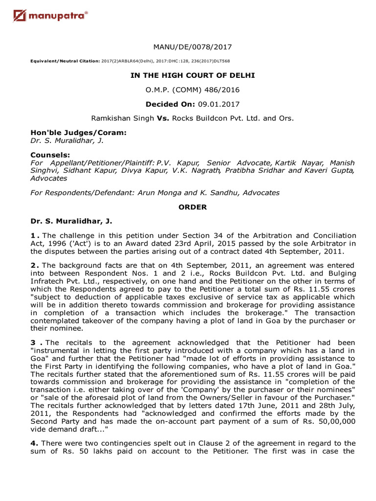 Ramkishan Singh Vs Rocks Buildcon PVT LTD and Ors ...