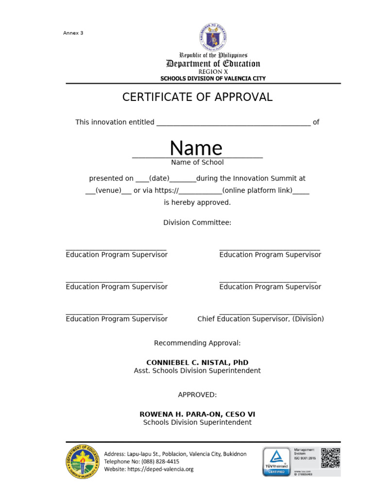 Certificate of Approval | PDF