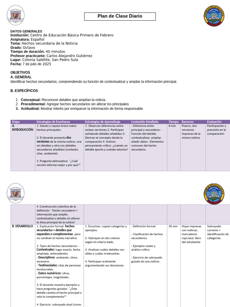Plan de Clase Demostrativa Carlos Gutierrez - Didactica FINAL 5 | PDF ...