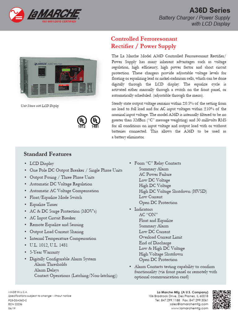 A36D Battery Charger Specifications | PDF | Power Supply | Rectifier