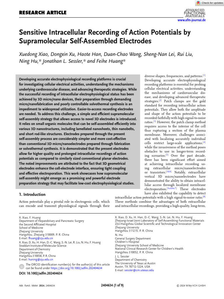 Adv Funct Materials - 2024 - Xiao - Sensitive Intracellular Recording ...