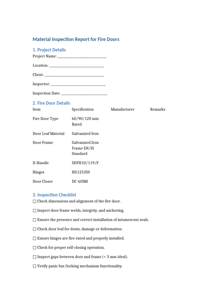 Fire Door Material Inspection Report | PDF