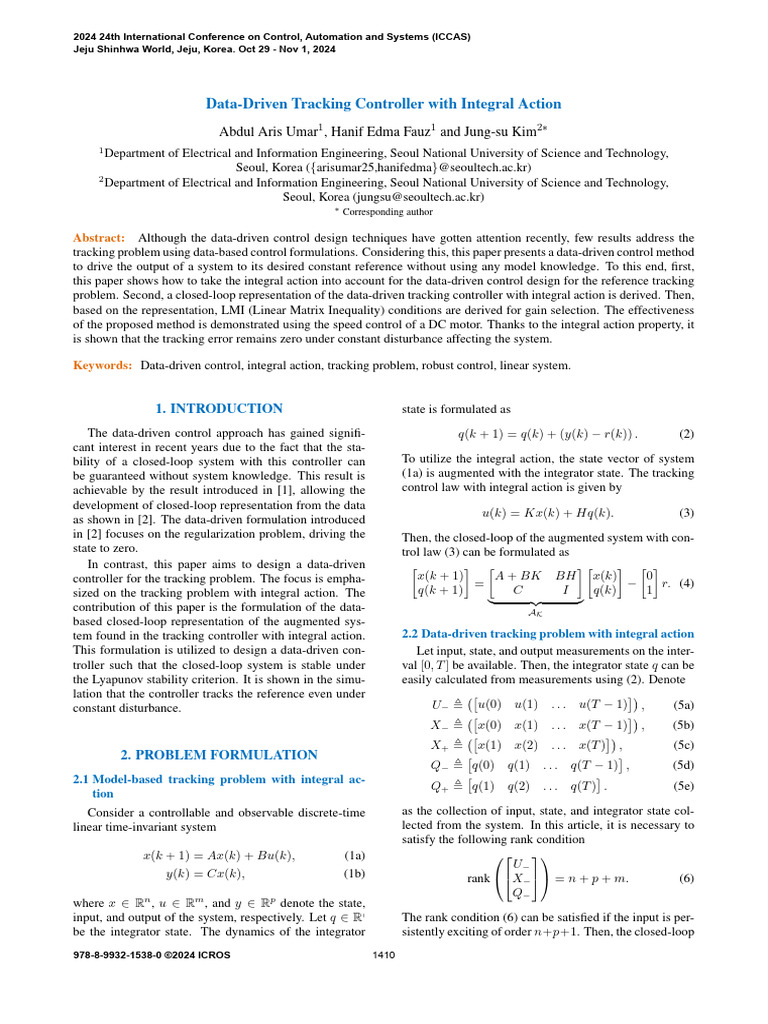 Data-Driven Integral Action Controller | PDF | Control Theory | Applied ...
