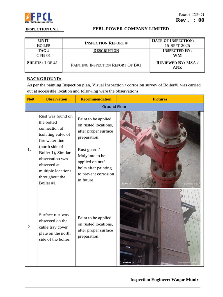 Boiler #1 Painting Inspection Report | PDF | Industrial Processes ...