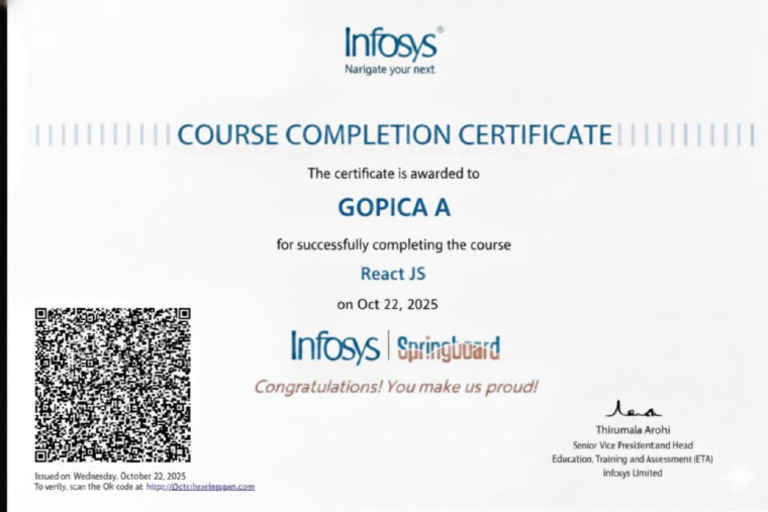 ReactJS Course Completion Certificate | PDF
