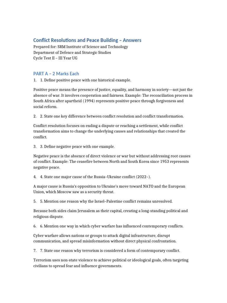 Conflict Resolution and Peacebuilding Insights | PDF | Peacebuilding ...