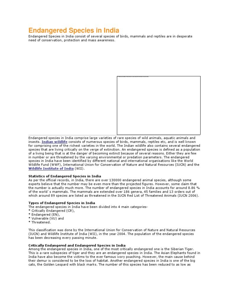 Endangered Species in India Overview | PDF | Endangered Species ...