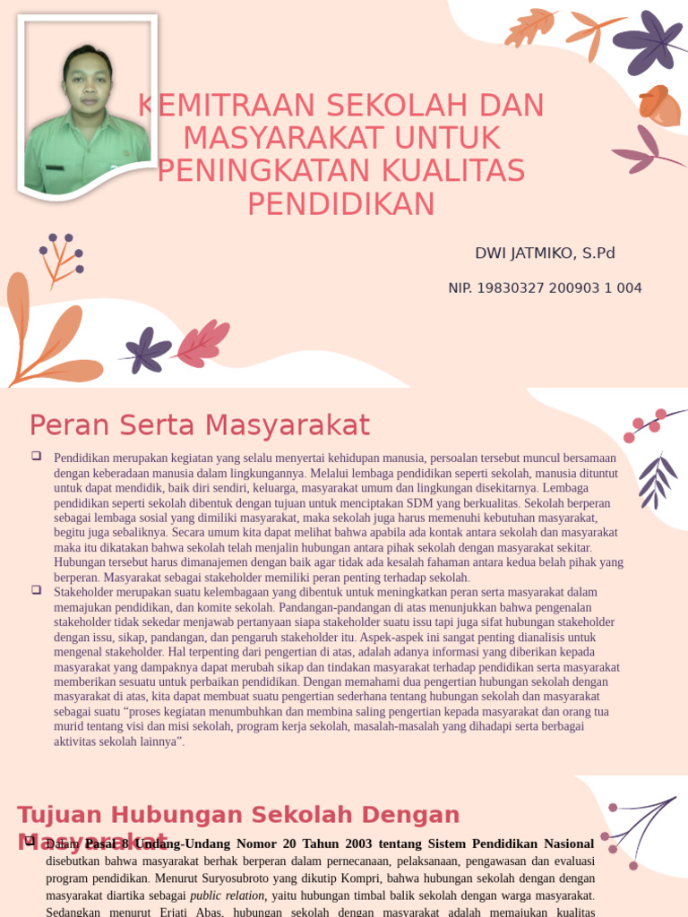 Kemitraan Sekolah dan Masyarakat Pendidikan | PDF