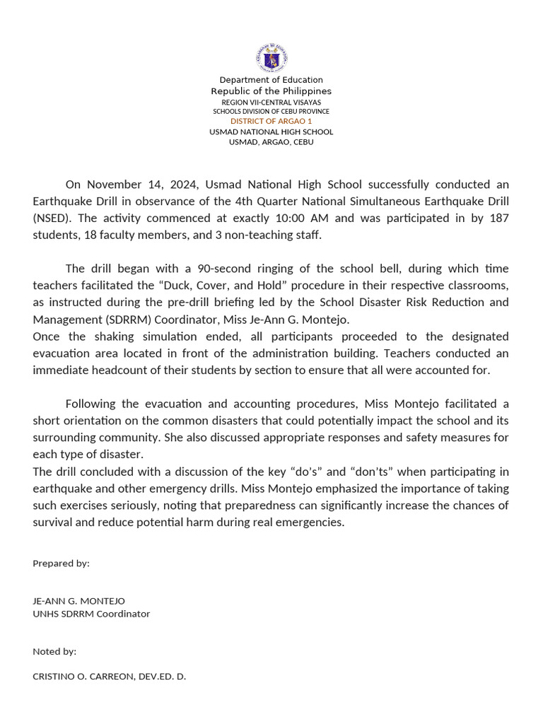 Nov 14 SDRRM Narrative Report | PDF