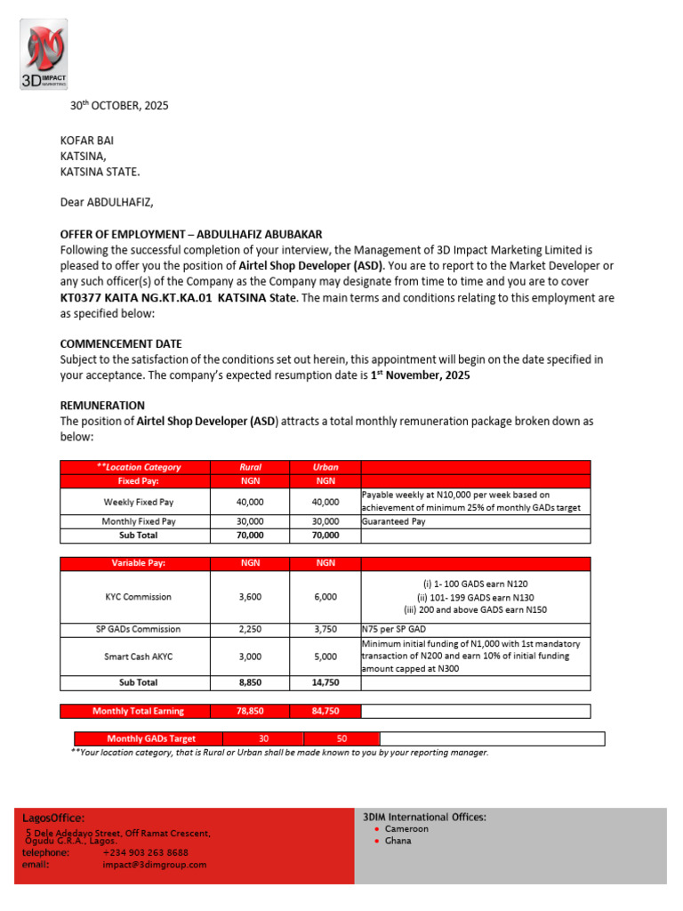 Employment Offer for Airtel Shop Developer | PDF | Business | Private Law