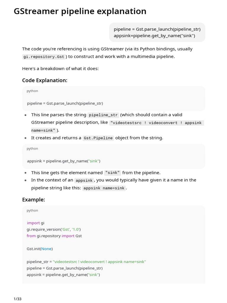 GStreamer Pipeline with Appsink Explained | PDF | Video | Python ...
