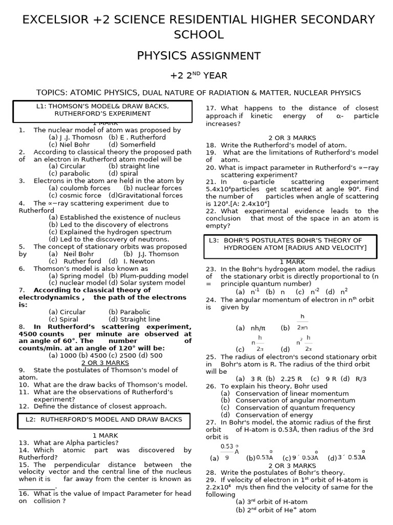 Physics Assignment: Atomic Physics Concepts | PDF | Atomic Nucleus ...
