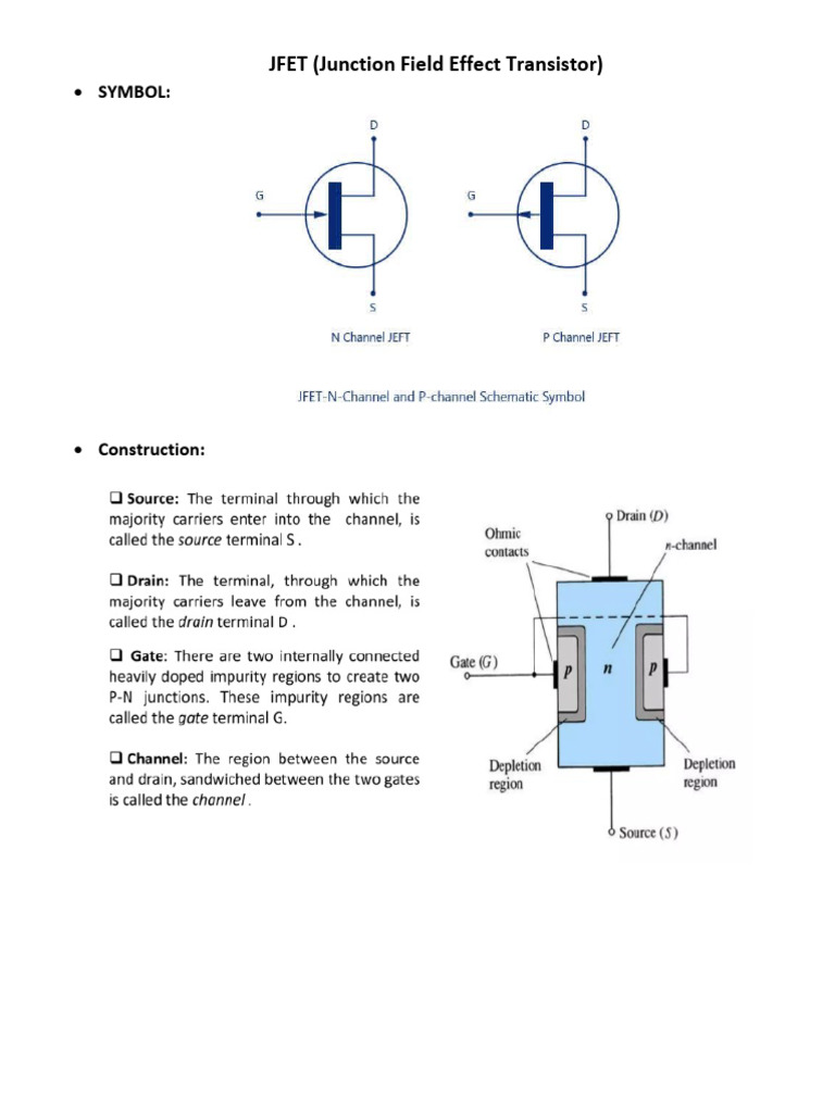 JFET Overview: Construction, Principles, and Characteristics | PDF