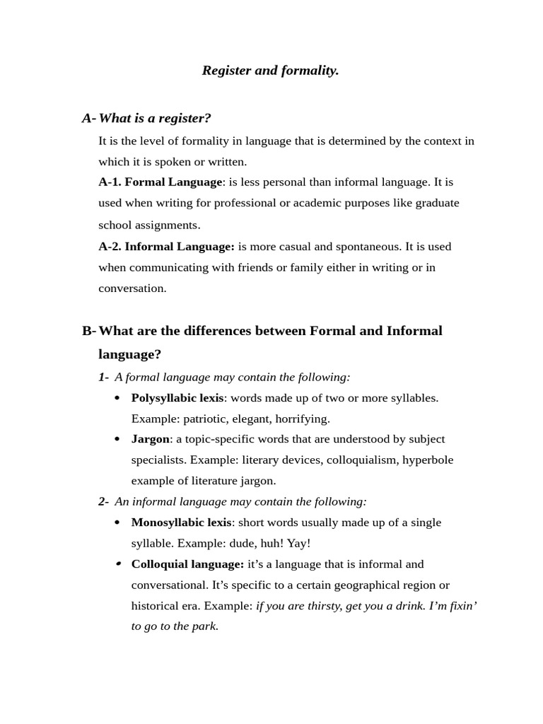 Register and Formality | PDF
