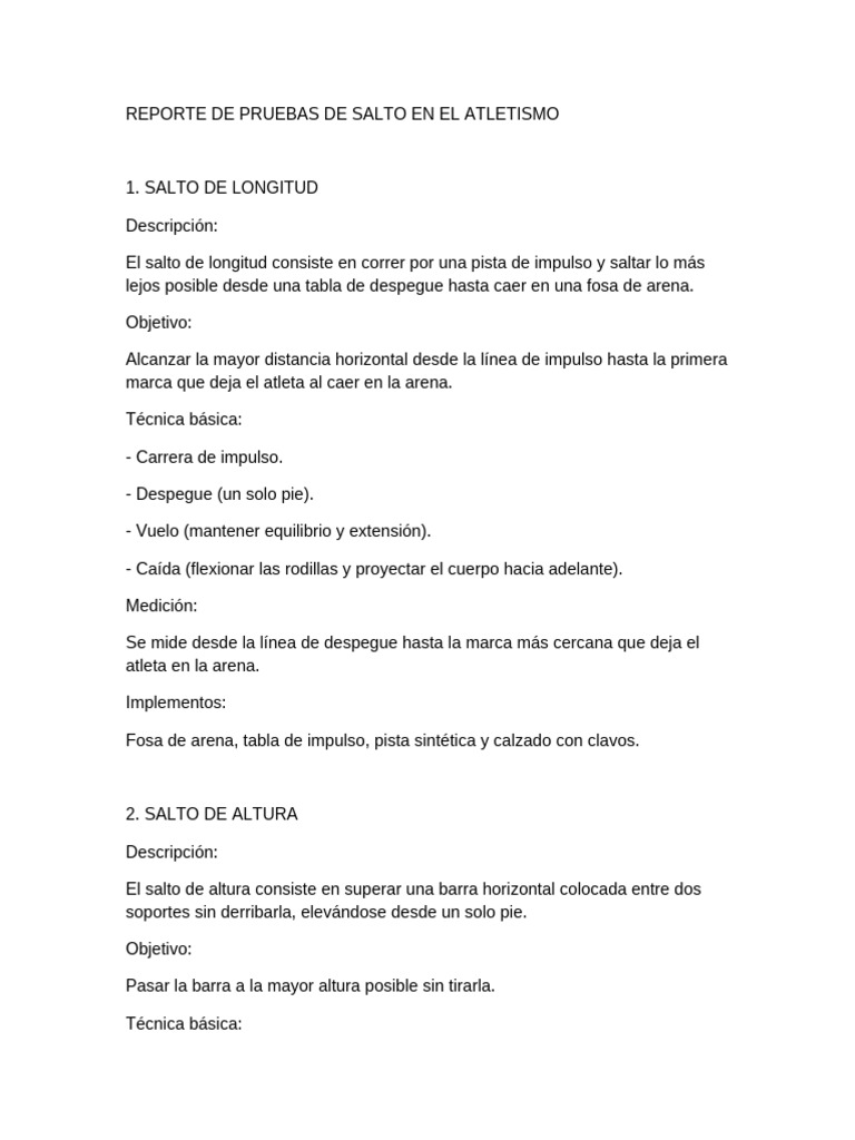 Reporte Saltos Atletismo | PDF | Deporte del atletismo | Deportes atléticos
