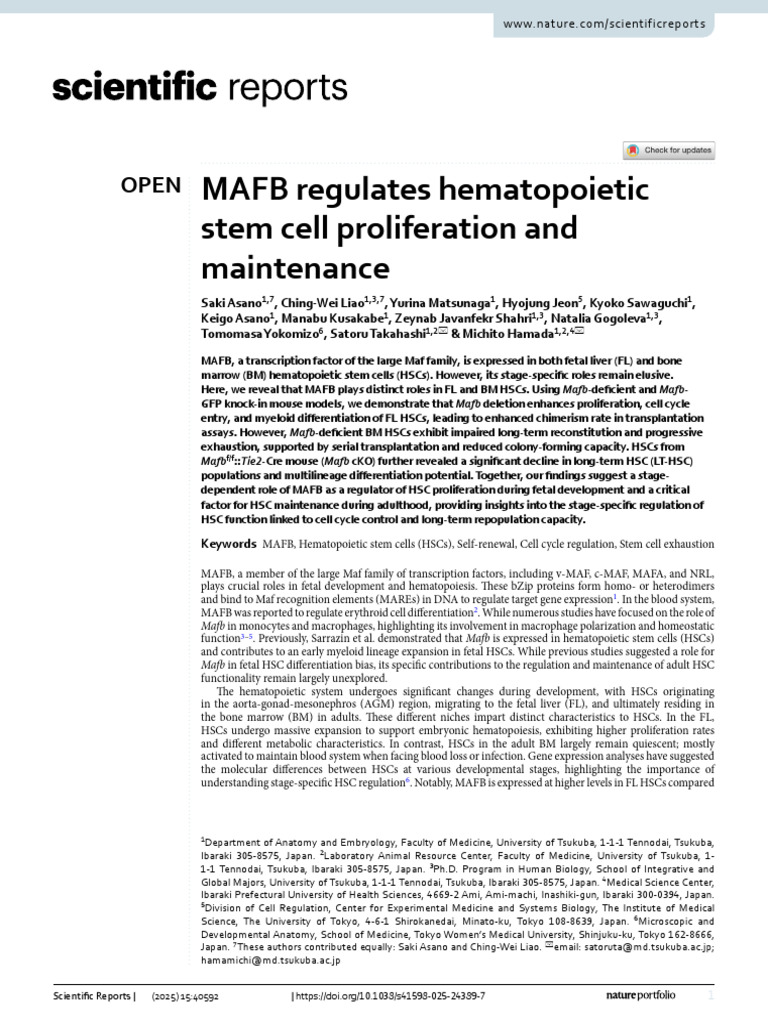 2025 Article 24389 | PDF | Hematopoietic Stem Cell | Haematopoiesis