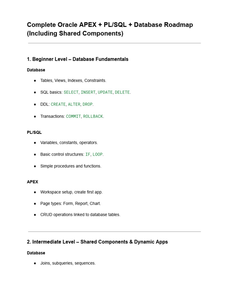 Oracle APEX PL/SQL Database Guide | PDF | Pl/Sql | Software