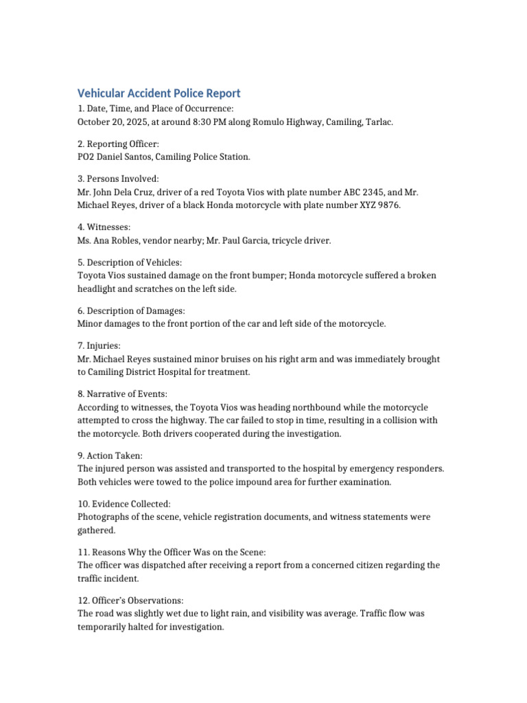 Camiling Traffic Accident Report | PDF | Traffic Collision | Transport