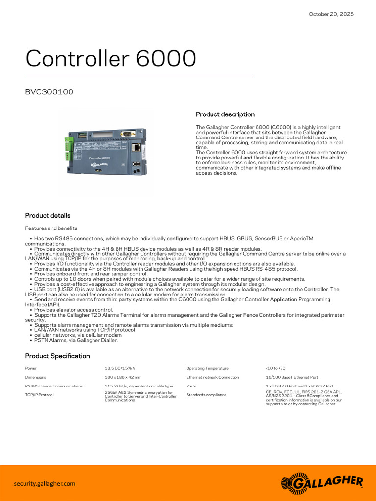 Gallagher Controller 6000 Overview | PDF | Computer Network | Local ...