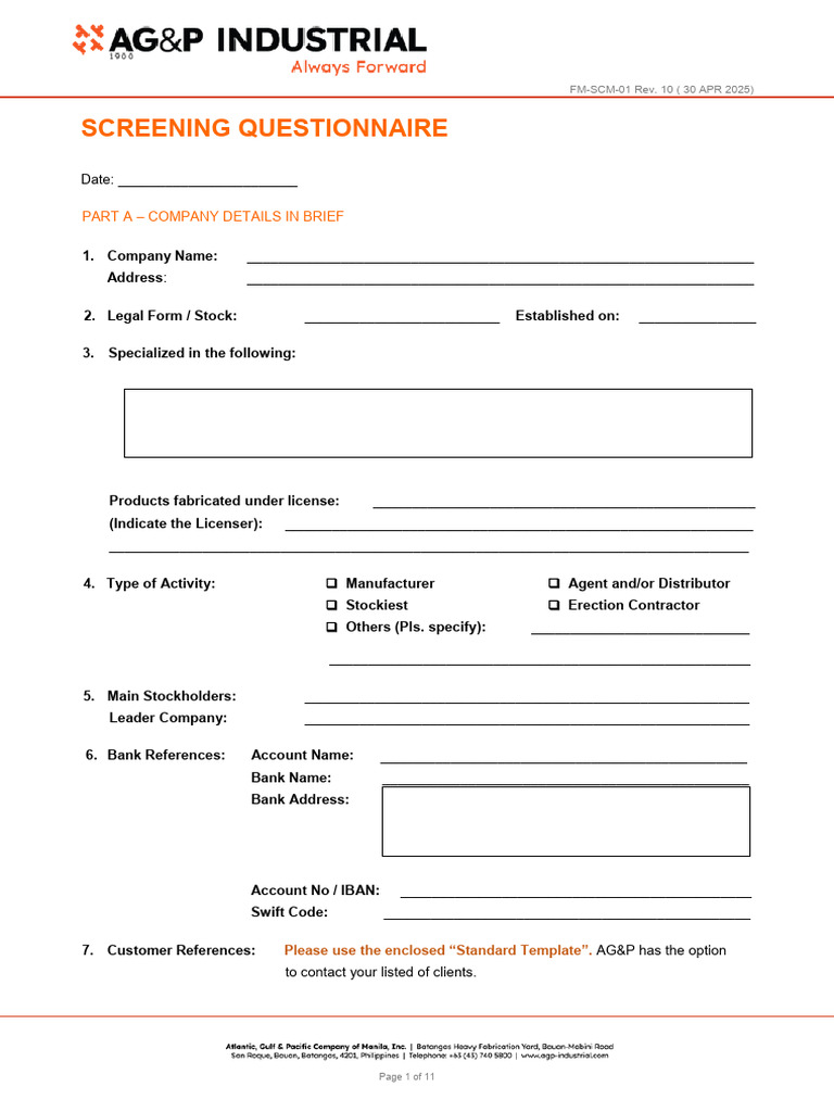 Company Screening Questionnaire Template | PDF | Calibration | Audit
