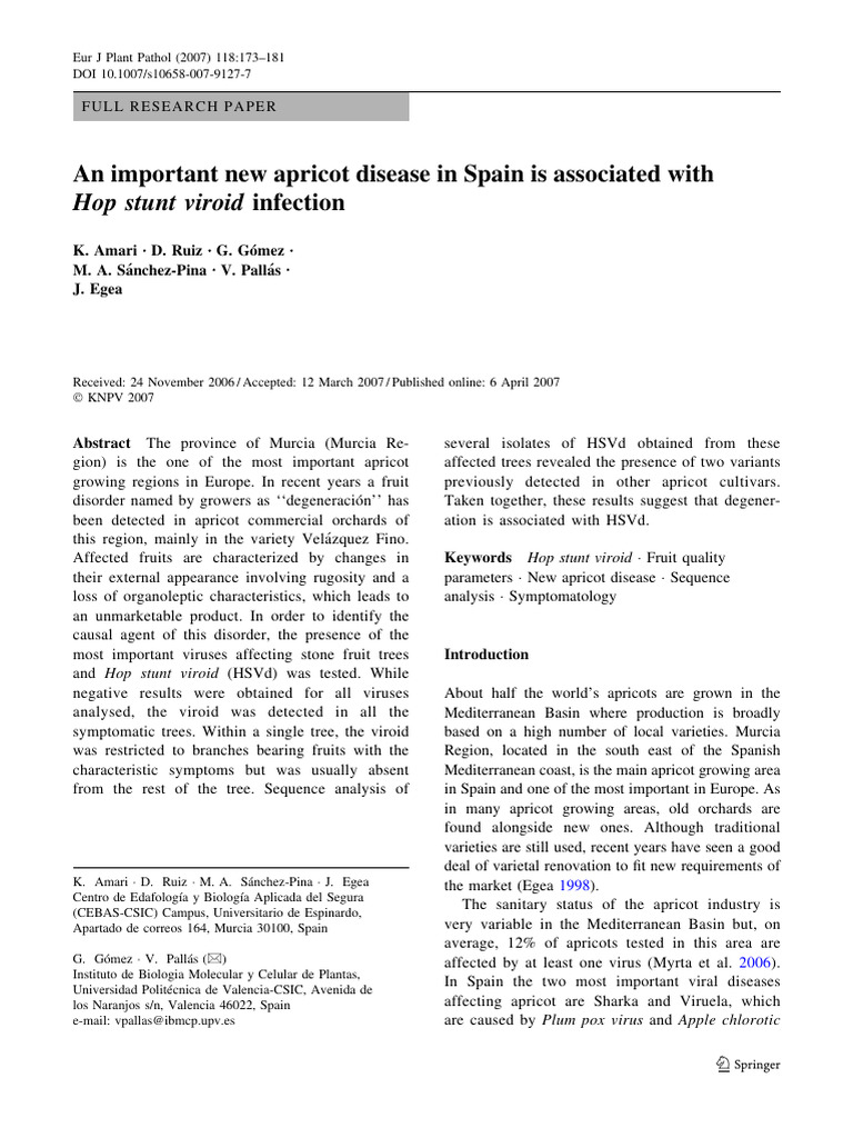 An Important New Apricot Disease in Spain Is Associated With | PDF