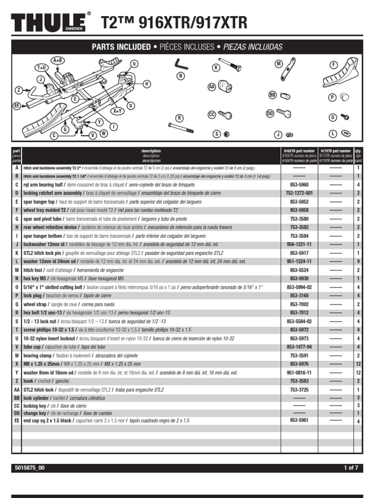 Thule 917xtr 916xtr t2 Hitch Bike Rack Installation Instructions Pdf2