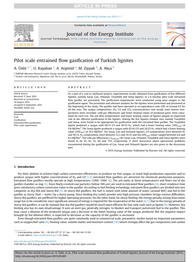 10.1016@j.joei.2015.09.001 | PDF | Gasification | Lignite
