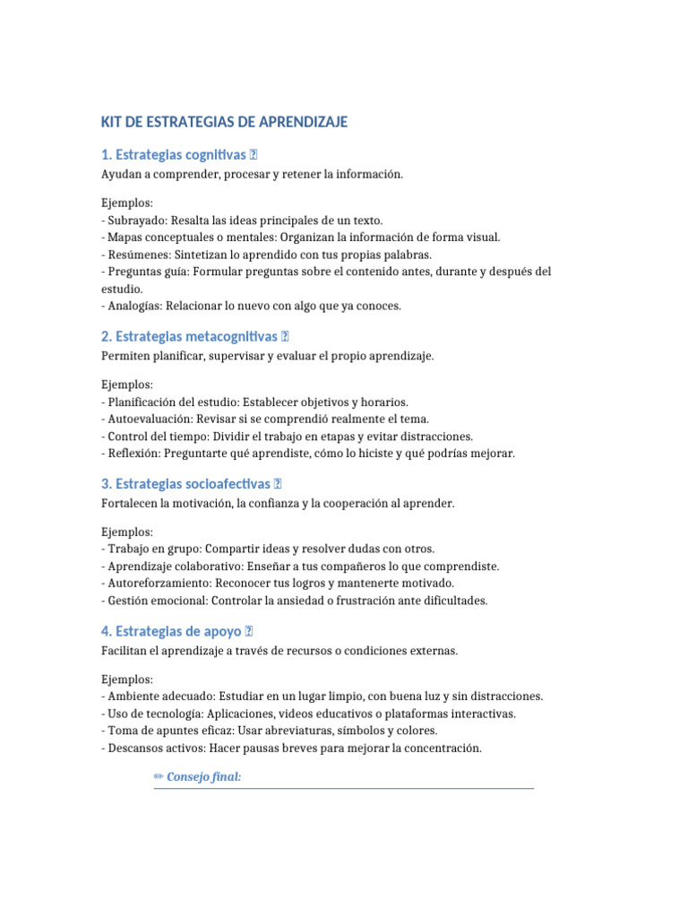 Kit de Estrategias de Aprendizaje | PDF